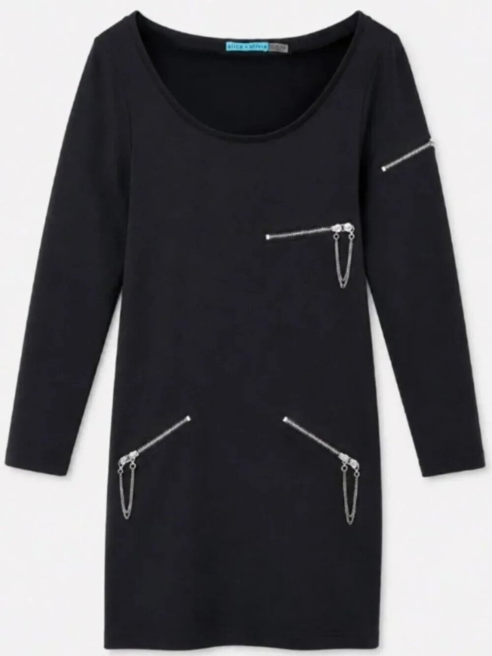 RARE Alice + Olivia Minimalist Y2K Zipper Detail Sweater Minidress Black